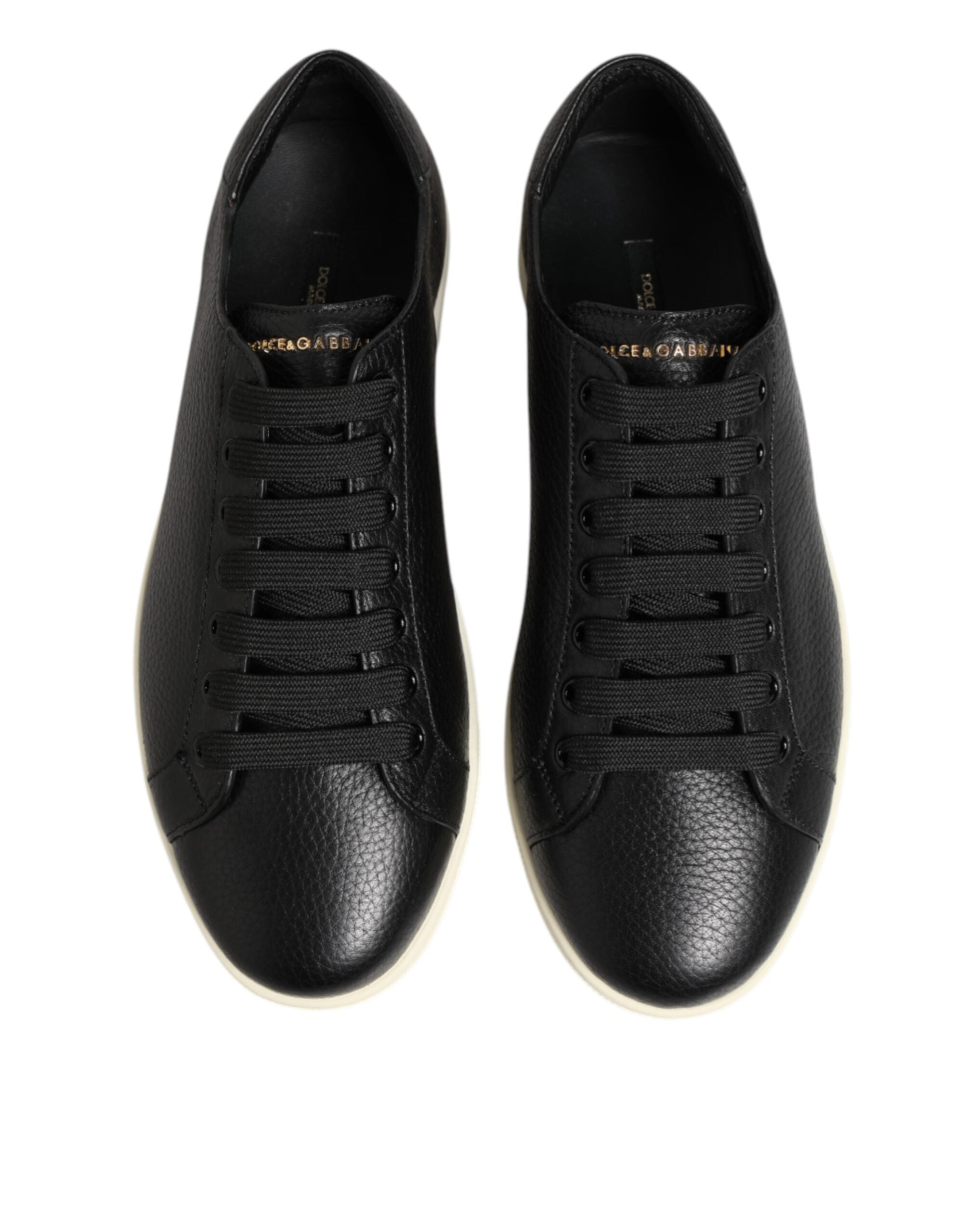 Dolce & Gabbana Black Leather Lace Up Low Top Sneakers Shoes