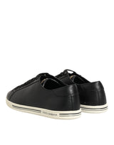Dolce & Gabbana Black Leather Lace Up Low Top Sneakers Shoes
