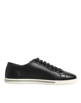 Dolce & Gabbana Black Leather Lace Up Low Top Sneakers Shoes