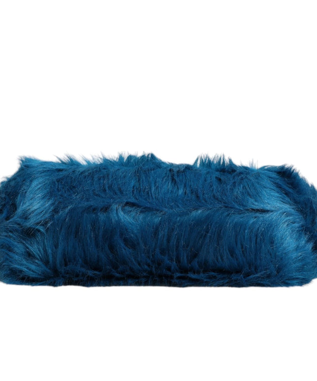 Dolce & Gabbana Blue Fur Logo Plaque Double Handle Shoulder Bag