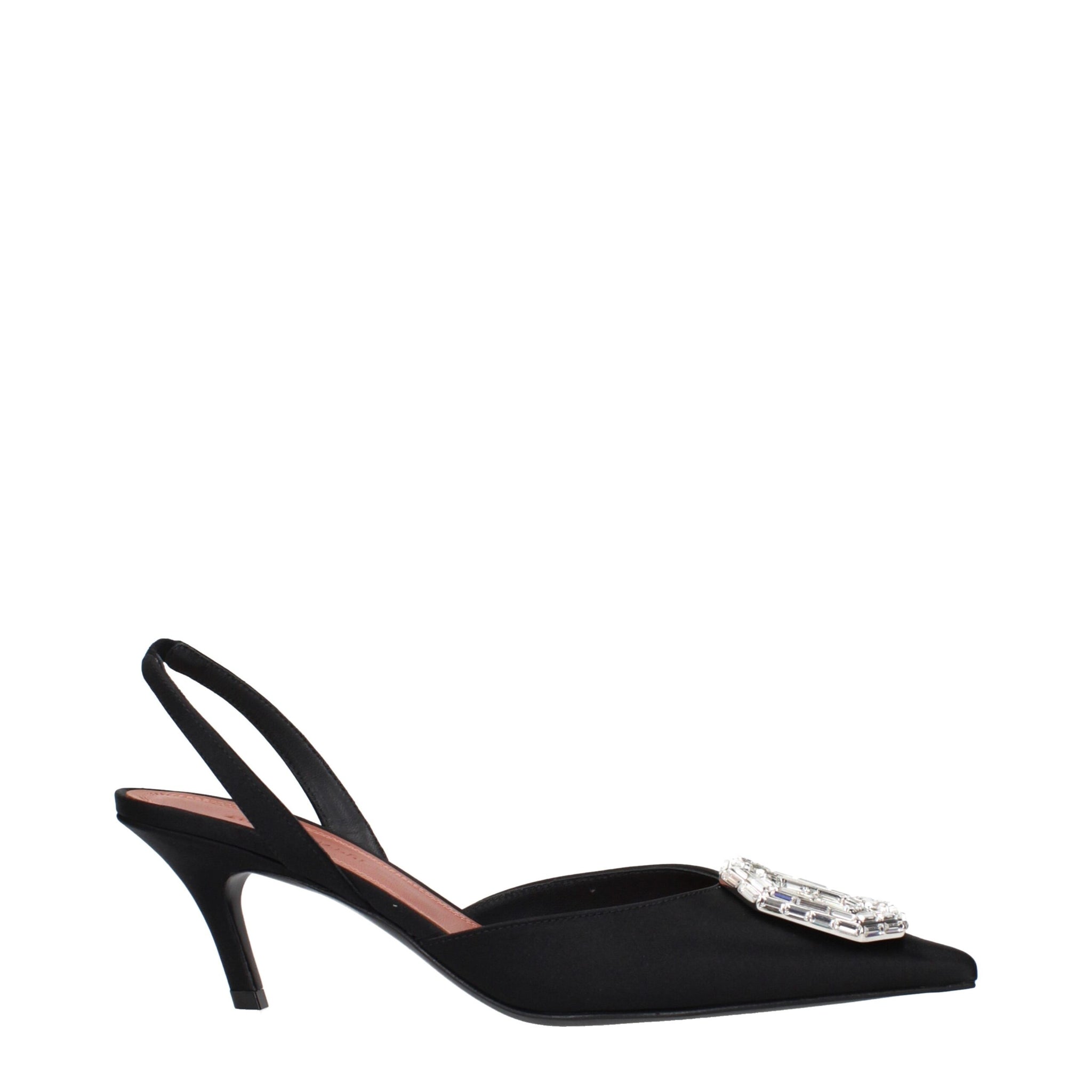 Amina Muaddi Black Satin Stiletto Heels Sandals