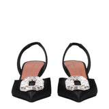 Amina Muaddi Black Satin Stiletto Heels Sandals