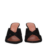 Amina Muaddi Black Leather Stiletto Heels Sandals