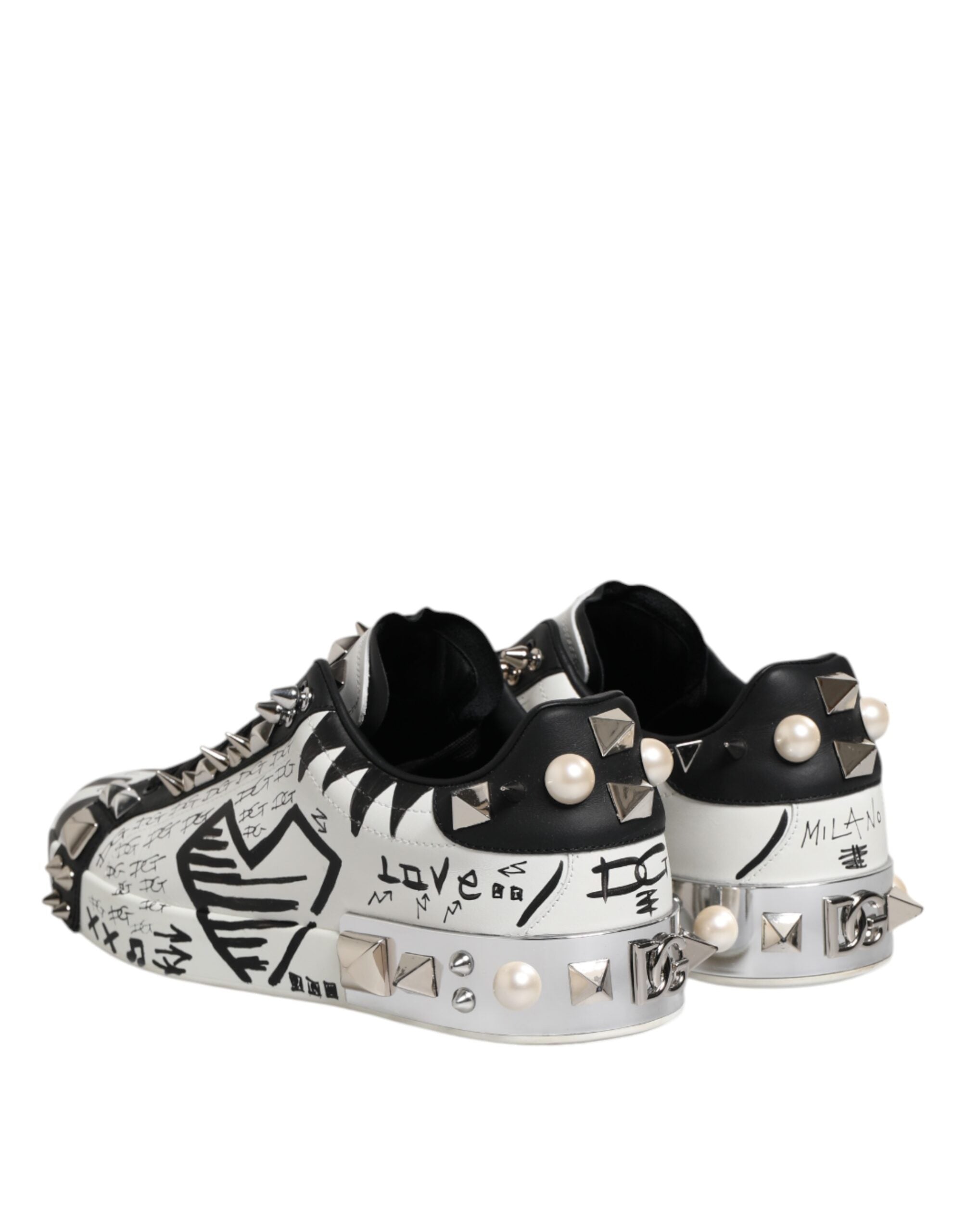 Dolce & Gabbana White Portofino Studded Men Sneakers Shoes