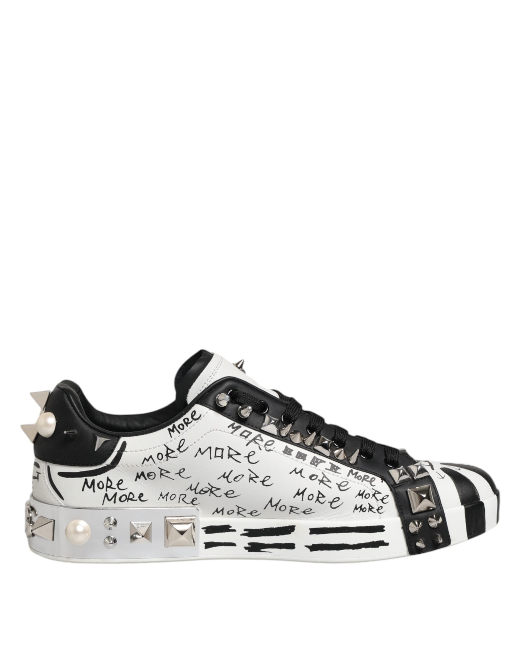 Dolce & Gabbana White Portofino Studded Men Sneakers Shoes