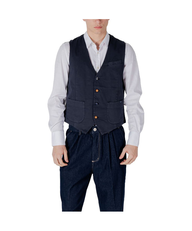 Gianni Lupo Blue Cotton Waistcoat
