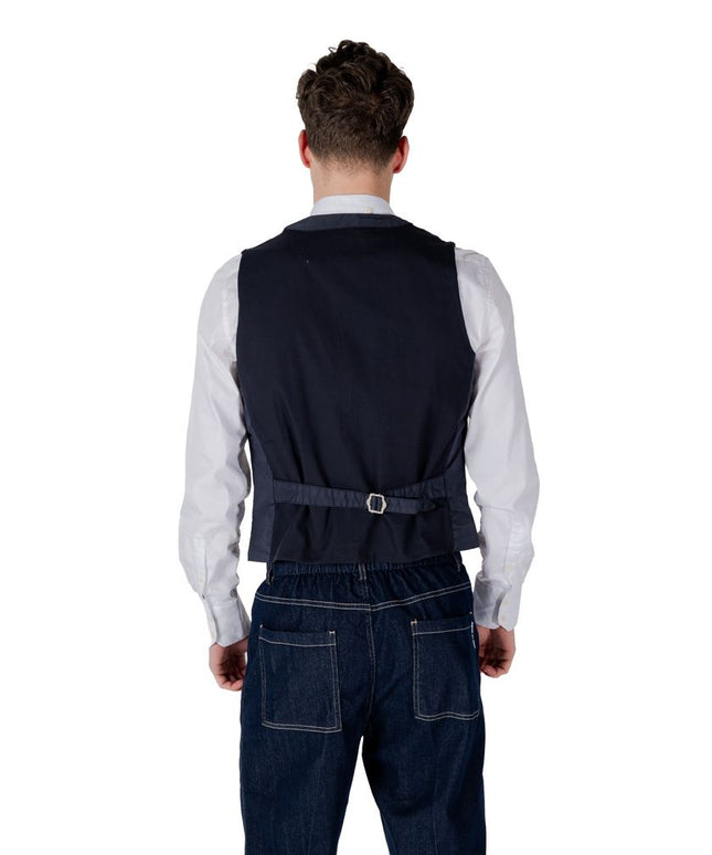 Gianni Lupo Blue Cotton Waistcoat
