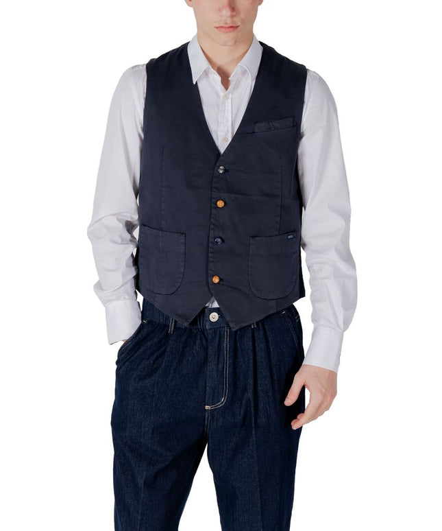 Gianni Lupo Blue Cotton Waistcoat