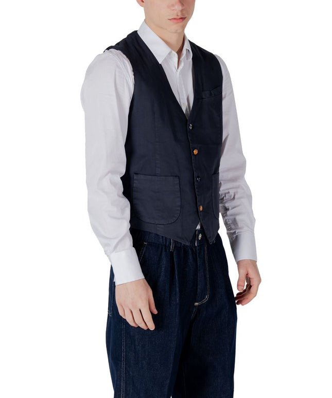 Gianni Lupo Blue Cotton Waistcoat