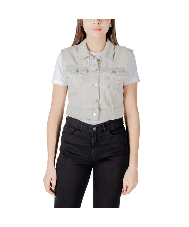 Only Light Blue Cotton Sleveless Jacket