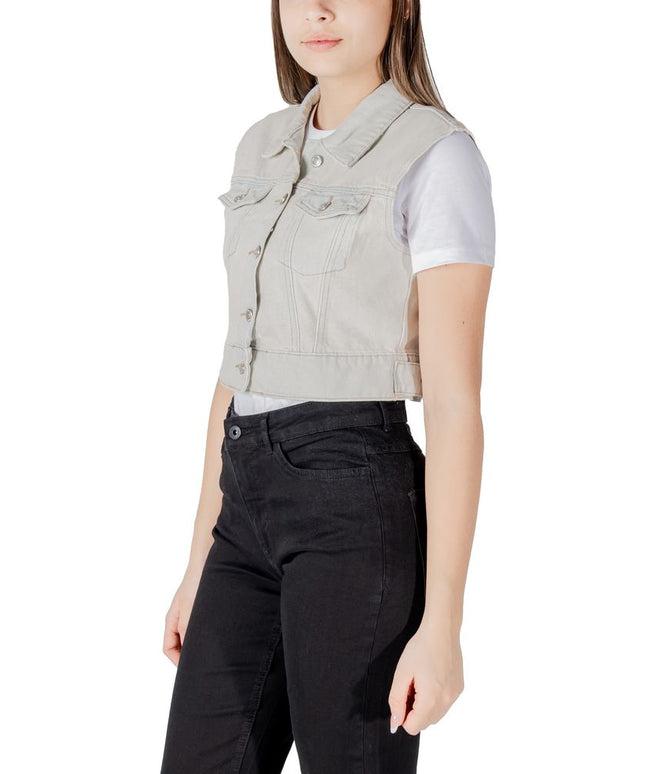 Only Light Blue Cotton Sleveless Jacket