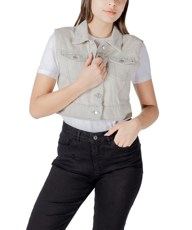 Only Light Blue Cotton Sleveless Jacket