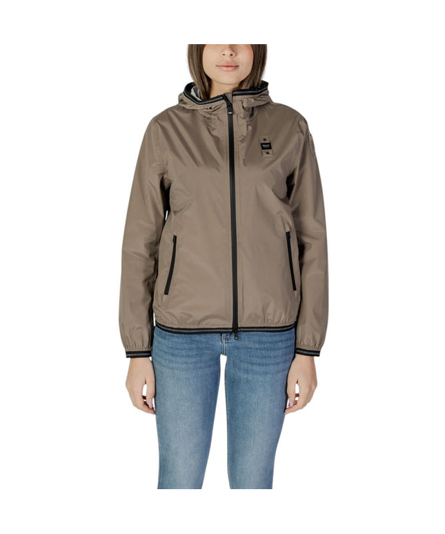 Blauer green polyamide women's jacket with hood and zip closure, shown front view. Lightweight shell coat ideal for casual outerwear.