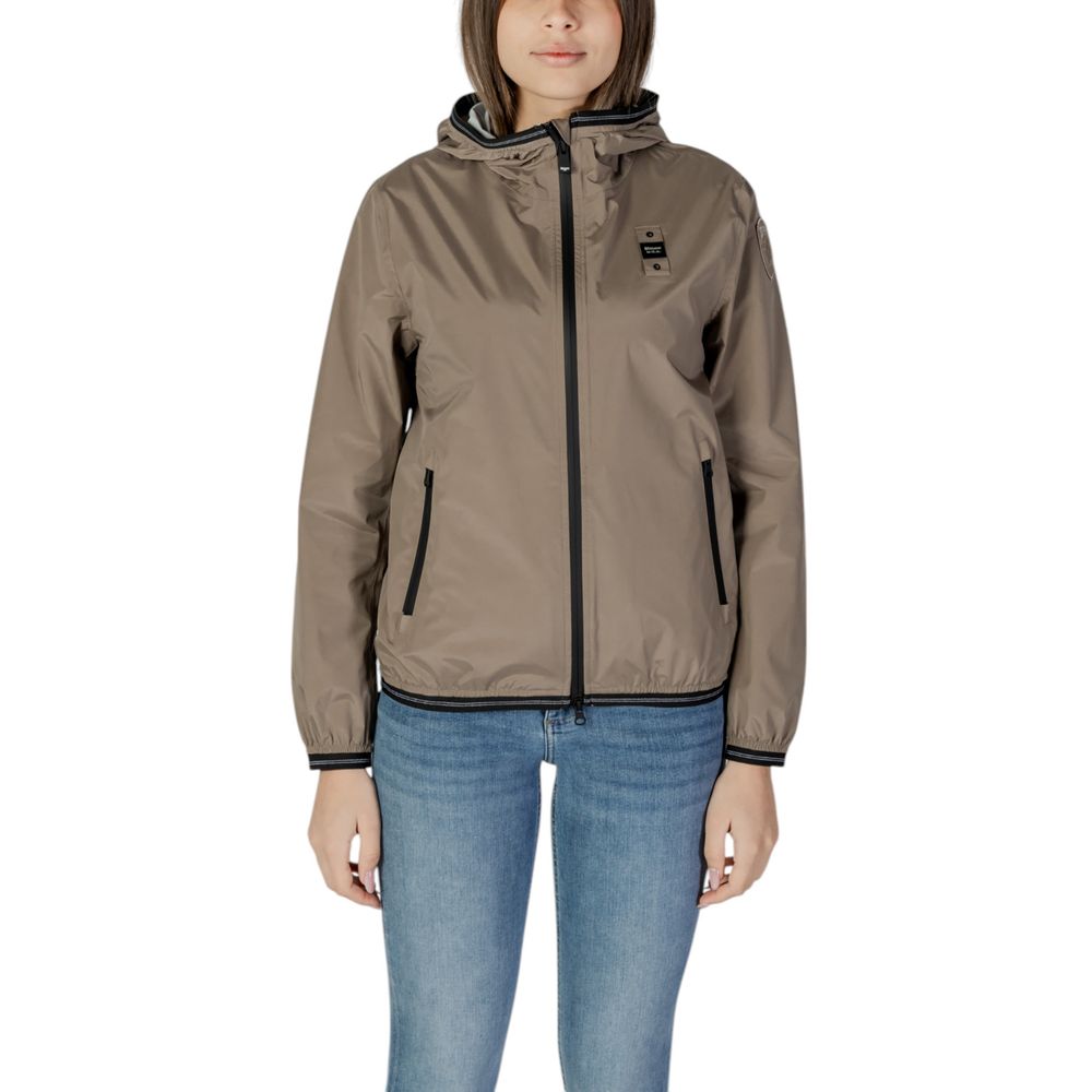 Blauer green polyamide women's jacket with hood and zip closure, shown front view. Lightweight shell coat ideal for casual outerwear.
