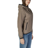 Side profile of Blauer green polyamide women's shell jacket with black zipper and elastic cuffs, ideal for casual wear.