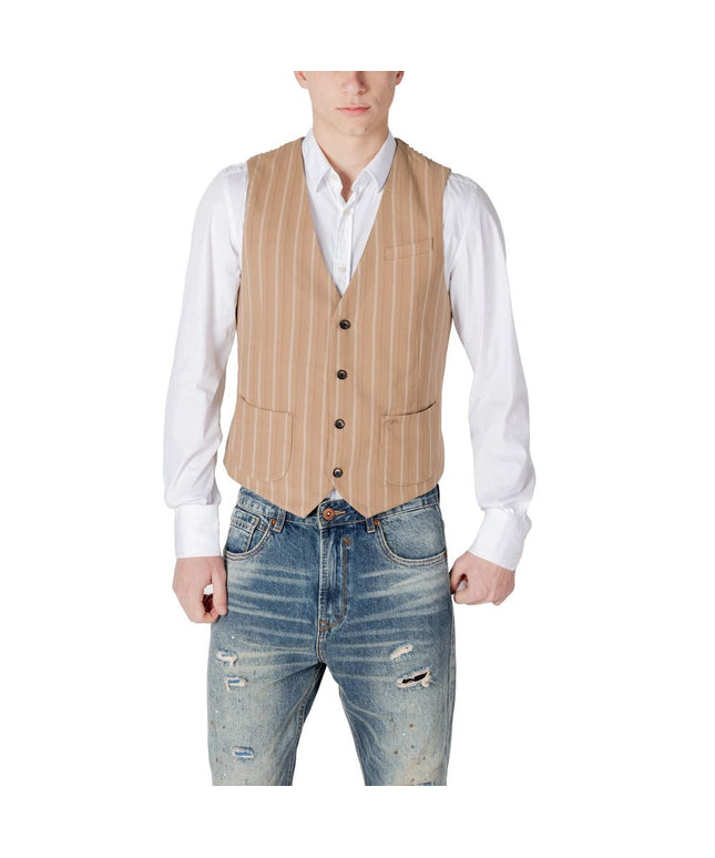 Gianni Lupo Beige Polyester Waistcoat