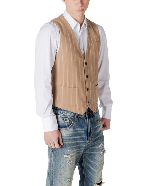 Gianni Lupo Beige Polyester Waistcoat