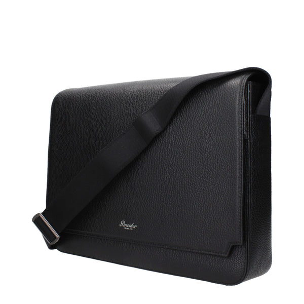 Pineider Black Leather Crossbody Bags