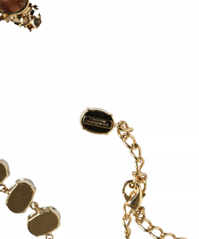 Dolce & Gabbana Gold Brass Link Chain Rose Petal Crystal Necklace