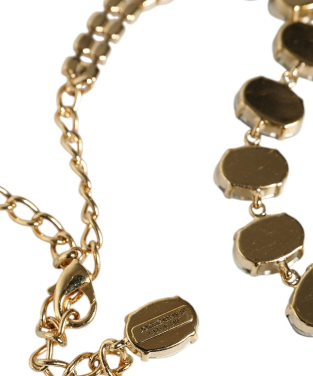 Dolce & Gabbana Gold Brass Link Chain Rose Petal Crystal Necklace