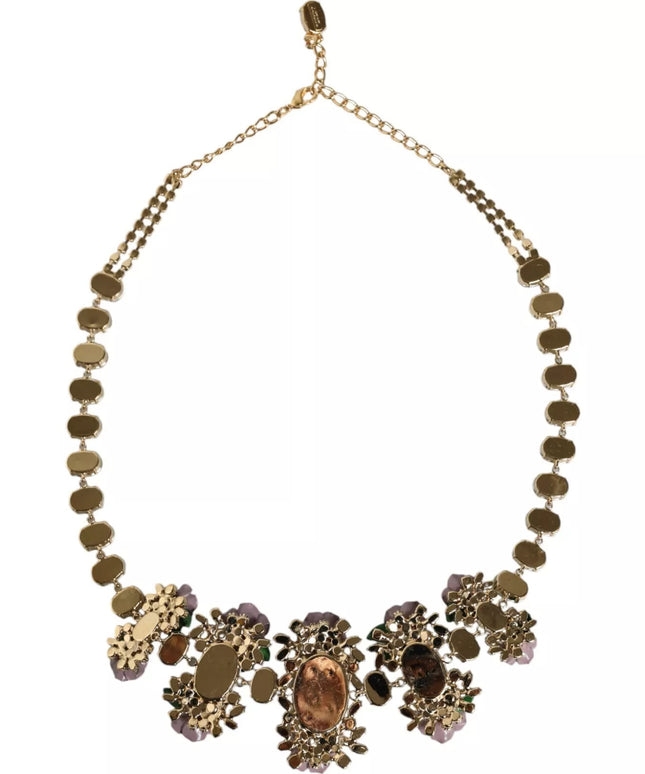 Dolce & Gabbana Gold Brass Link Chain Rose Petal Crystal Necklace