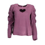 Desigual Purple Lyocell Shirt with heart cutout on chest and ruched long sleeves, women's XL, new with tags.