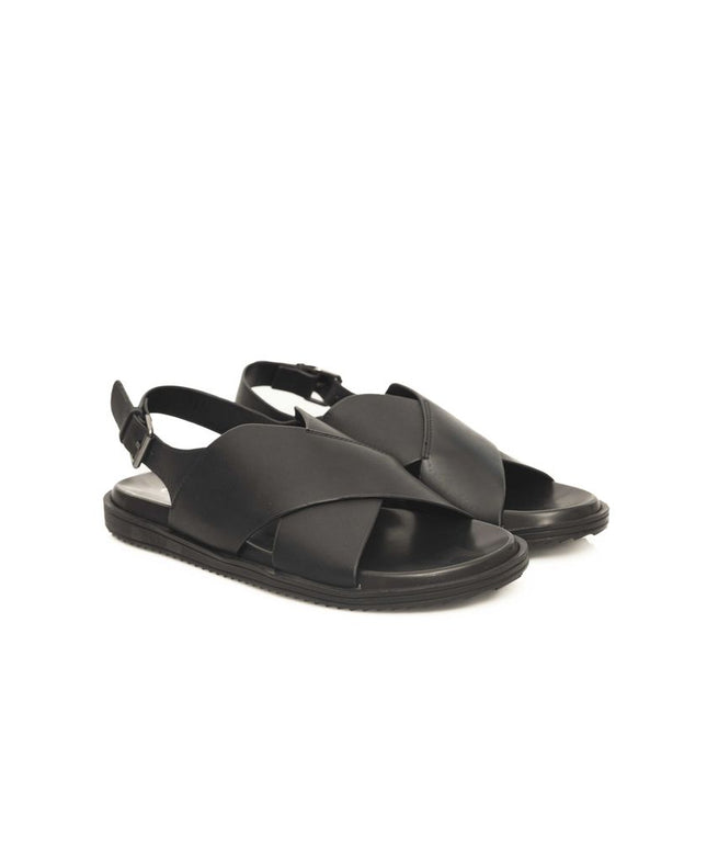 Cerruti 1881 Black Leather Men Sandal