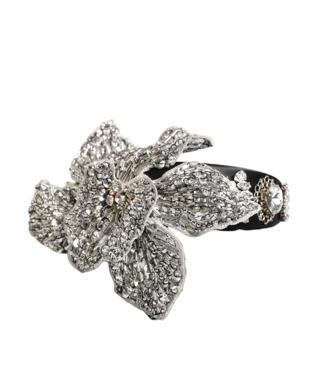 Dolce & Gabbana Black Hair Flower Crystal LIMONI Women Headband Diadem