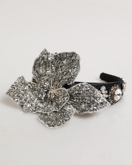 Dolce & Gabbana Black Hair Flower Crystal LIMONI Women Headband Diadem