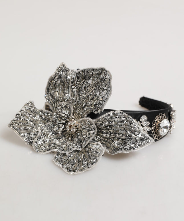 Dolce & Gabbana Black Hair Flower Crystal LIMONI Women Headband Diadem