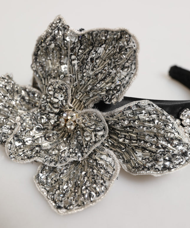 Dolce & Gabbana Black Hair Flower Crystal LIMONI Women Headband Diadem