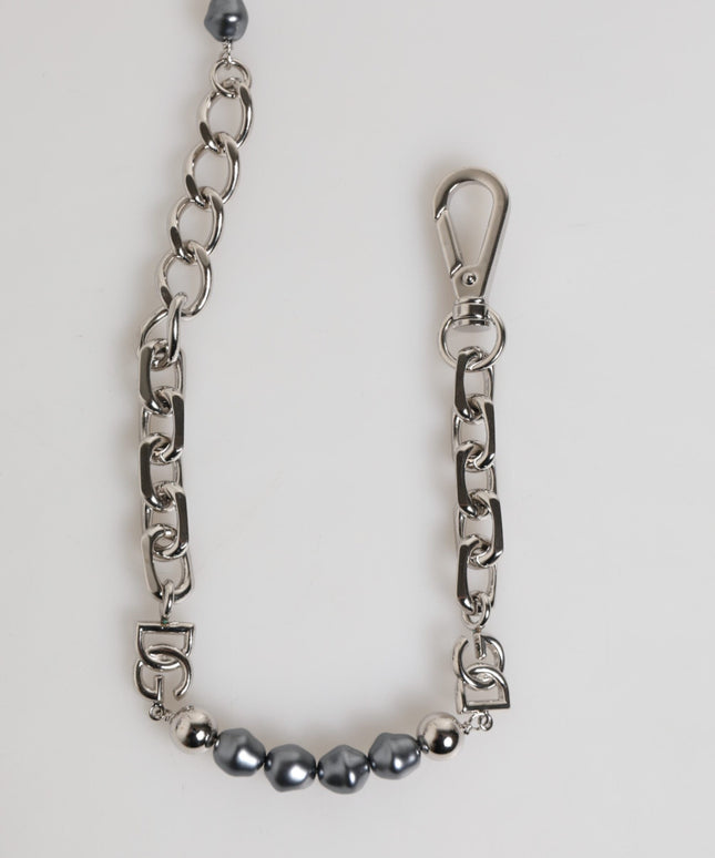 Dolce & Gabbana Silver Tone Chain Lobster Clasp Logo Gray Pearls Bracelet