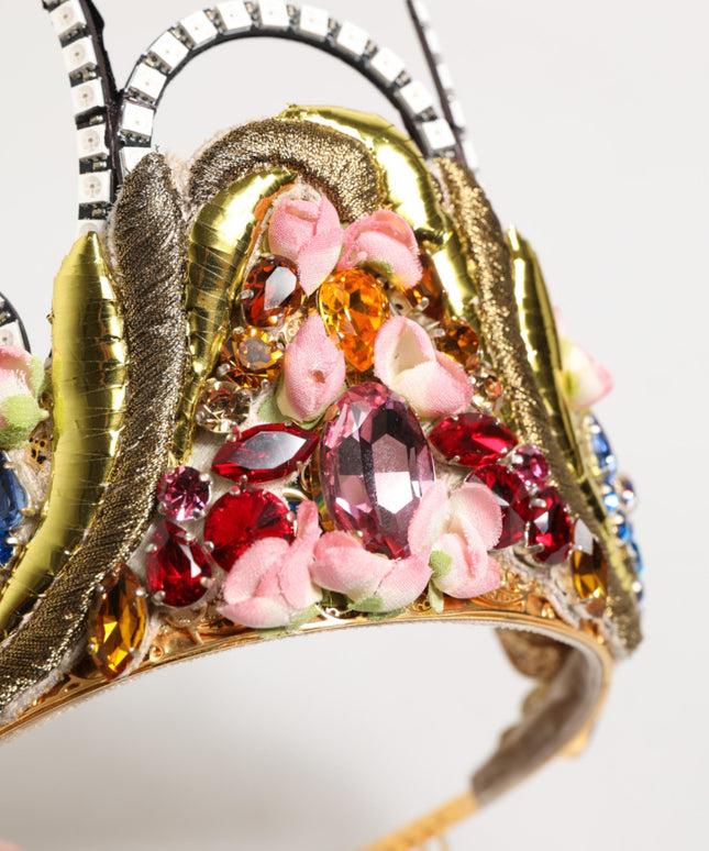 Dolce & Gabbana Gold Brass Crystal Embellished Headpiece Crown Diadem Tiara