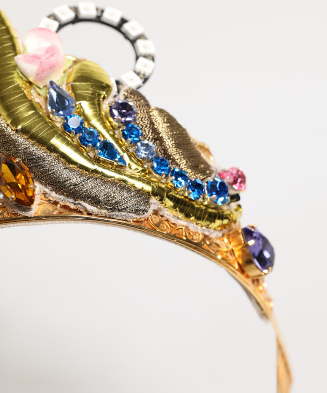 Dolce & Gabbana Gold Brass Crystal Embellished Headpiece Crown Diadem Tiara