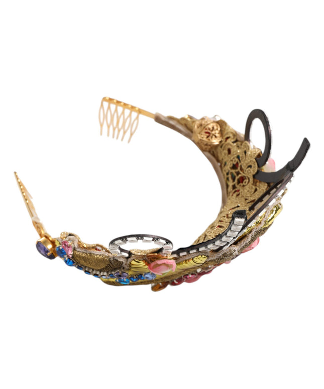Dolce & Gabbana Gold Brass Crystal Embellished Headpiece Crown Diadem Tiara