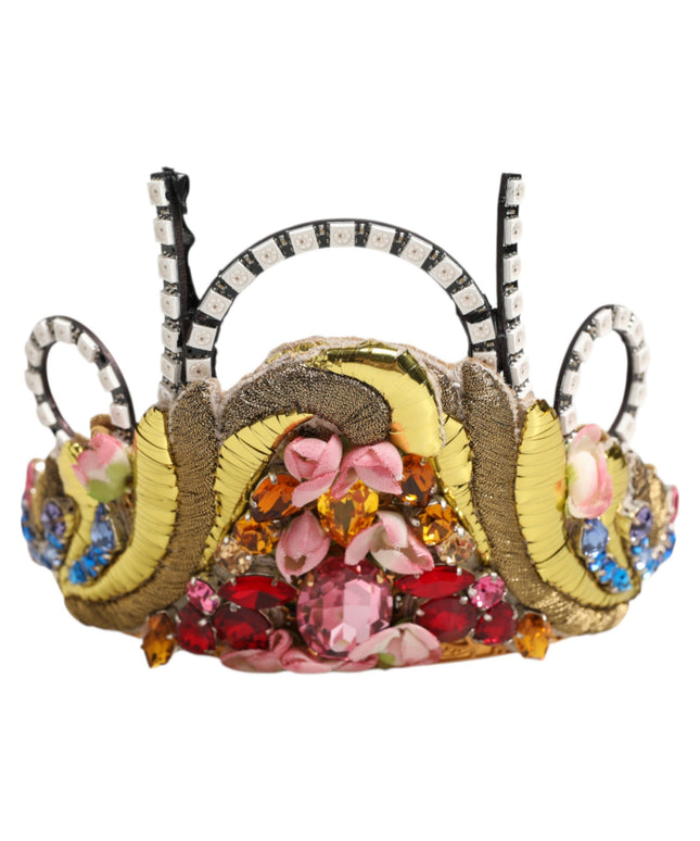 Dolce & Gabbana Gold Brass Crystal Embellished Headpiece Crown Diadem Tiara