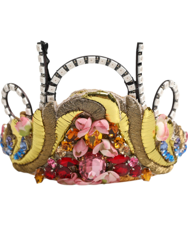 Dolce & Gabbana Gold Brass Crystal Embellished Headpiece Crown Diadem Tiara