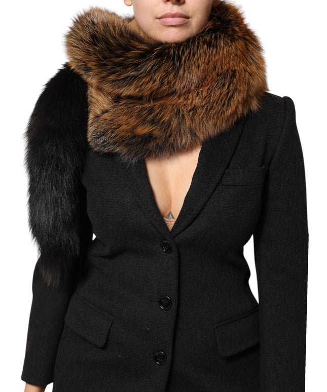 Dolce & Gabbana Brown Red Fox Fur Neck Cashmere Warmer Scarf