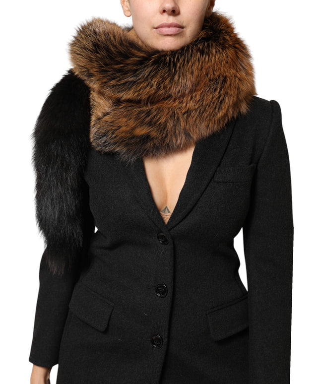 Dolce & Gabbana Brown Red Fox Fur Neck Cashmere Warmer Scarf