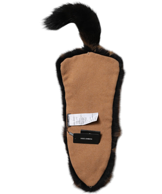 Dolce & Gabbana Brown Red Fox Fur Neck Cashmere Warmer Scarf