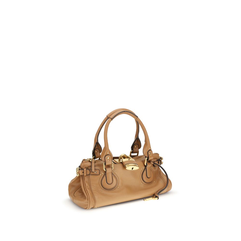 Angled view of Chloé Paddington Bag showcasing its structured silhouette, signature padlock detail, and premium craftsmanship.