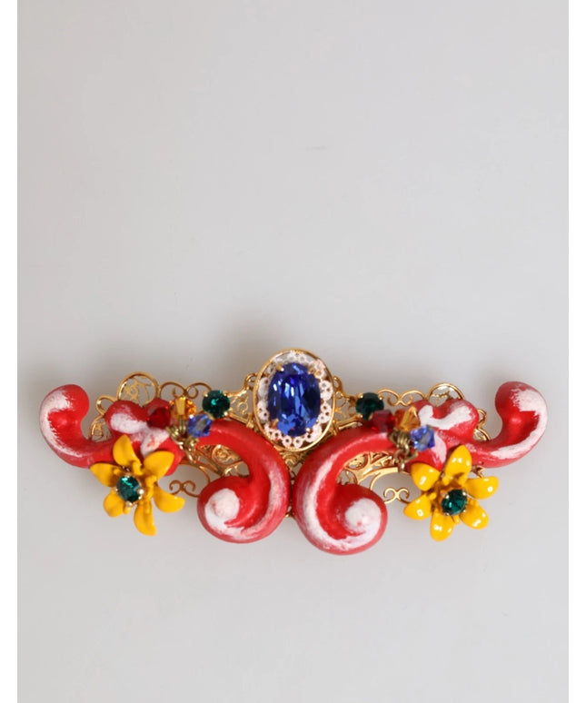 Dolce & Gabbana Multicolor Spring CARRETTO Gold Brass Crystal Hair Clip