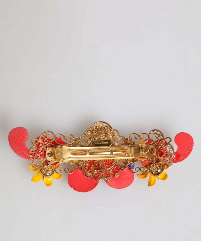 Dolce & Gabbana Multicolor Spring CARRETTO Gold Brass Crystal Hair Clip