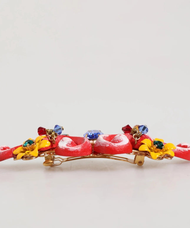 Dolce & Gabbana Multicolor Spring CARRETTO Gold Brass Crystal Hair Clip