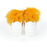 Mr&Mrs Italy White Textile Women Sneaker with Fur Pom Poms