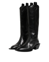 Dolce & Gabbana Black Leather Over The Calf Biker Boots Shoes