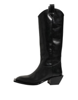 Dolce & Gabbana Black Leather Over The Calf Biker Boots Shoes