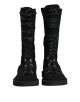 Dolce & Gabbana Black Alpaca Wool Suede Mid Calf Boots Shoes