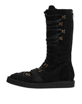 Dolce & Gabbana Black Alpaca Wool Suede Mid Calf Boots Shoes