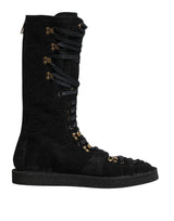 Dolce & Gabbana Black Alpaca Wool Suede Mid Calf Boots Shoes